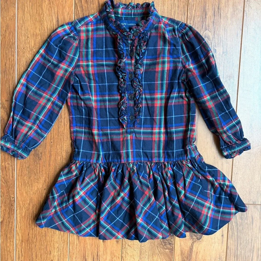 Girls Ralph Lauren Plaid Dress with Ruffles. Size 2T